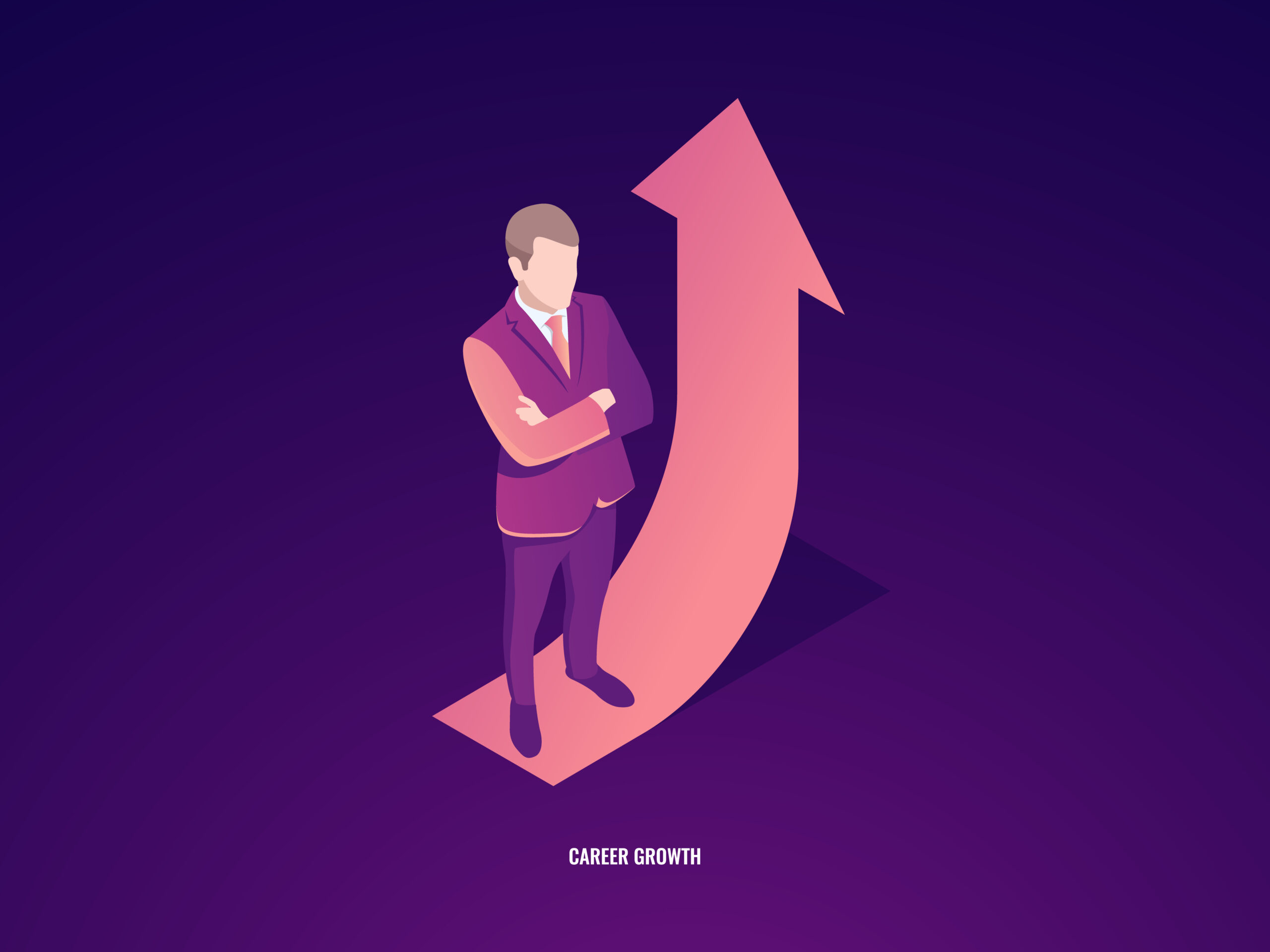 Businessman stay on arrow up, career growth, business success isometric vector illustration